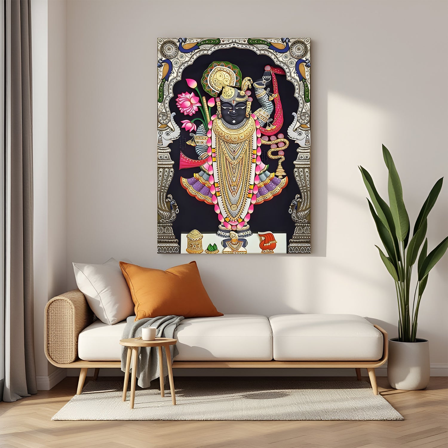 Shrinath Ji navy royal Pichwai canvas wrapped wall art traditional spiritual painting for home decor