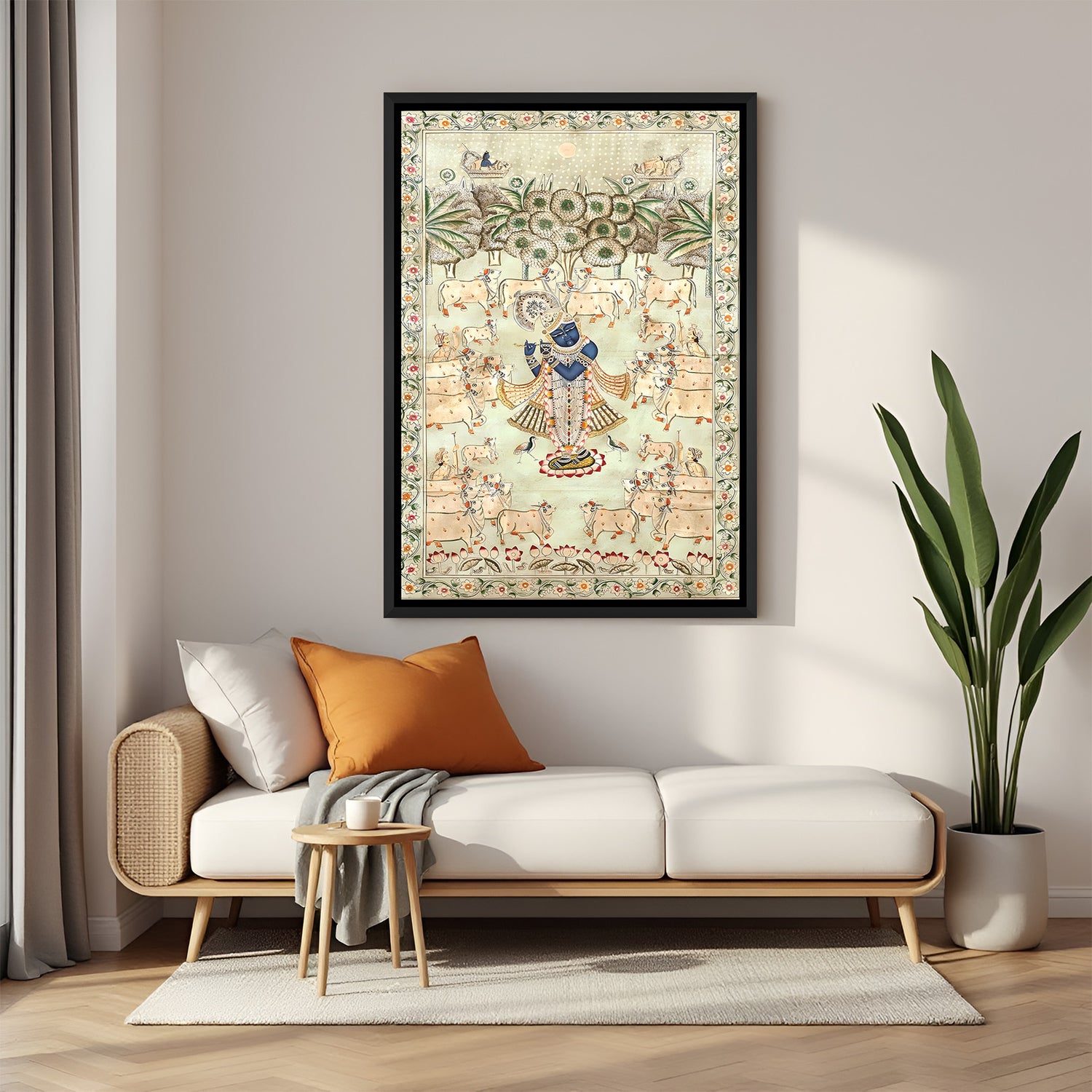 Shrinath Ji Pichwai painting black floater frame wall art for living room decor