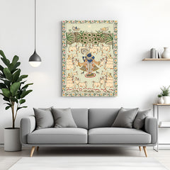 Shrinath Ji Pichwai canvas wrapped wall art with cows and traditional temple design for home decor