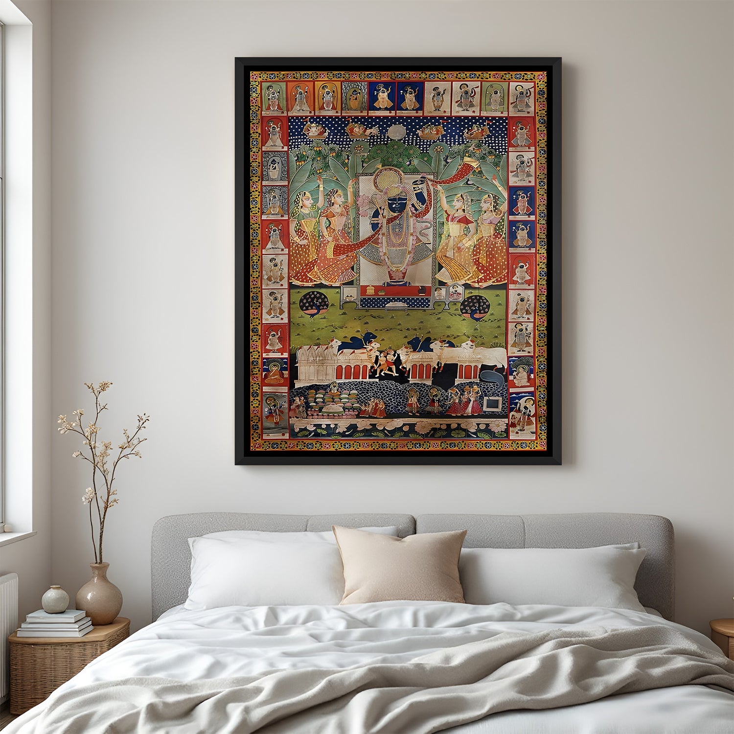 Shrinath Ji Pichwai heritage painting black floater frame wall art for living room decor
