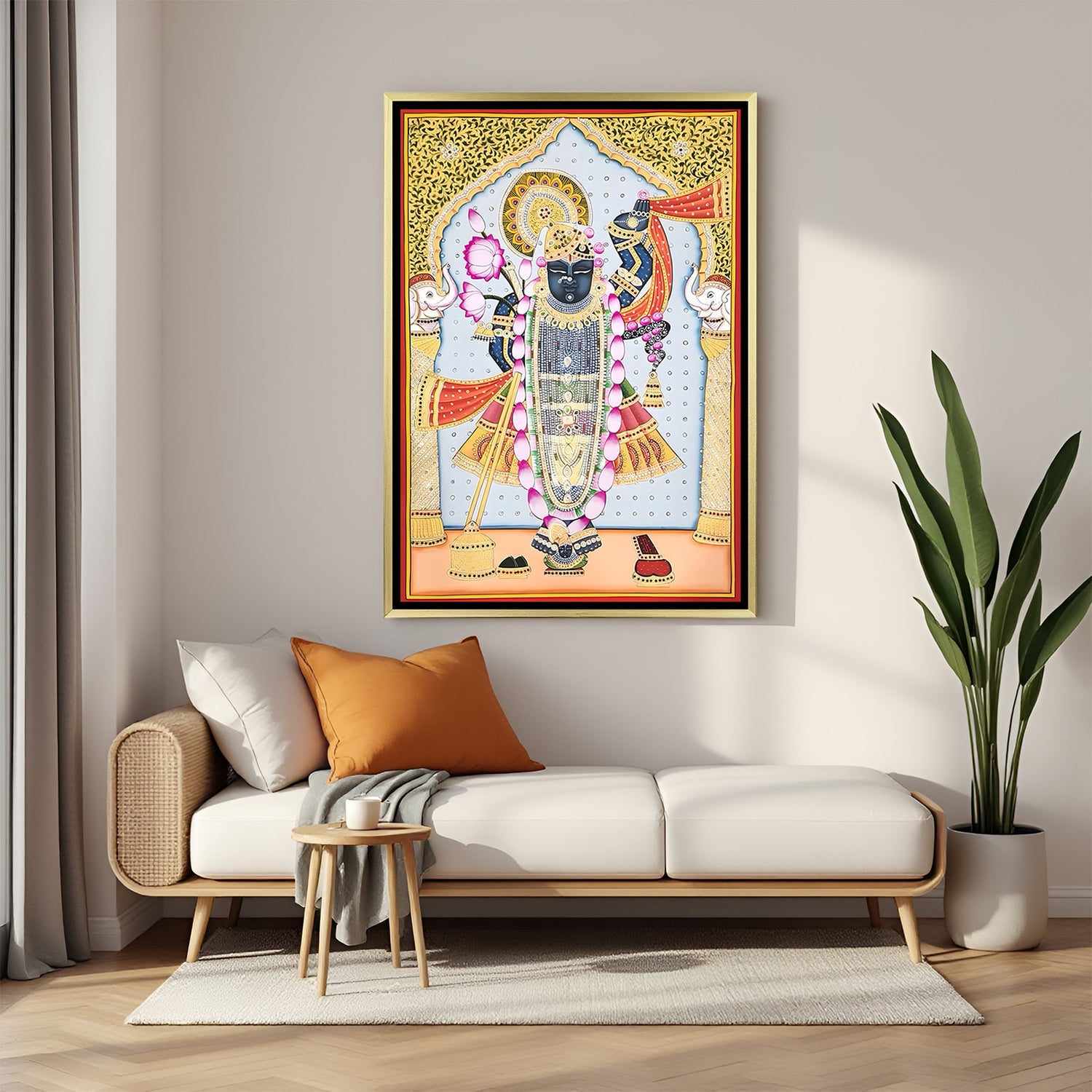 Shrinath Ji royal Pichwai golden floater frame canvas wall art premium spiritual painting for home decor