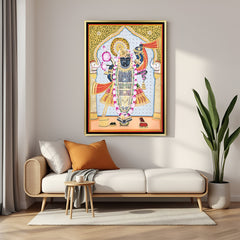 Shrinath Ji royal Pichwai golden floater frame canvas wall art premium spiritual painting for home decor