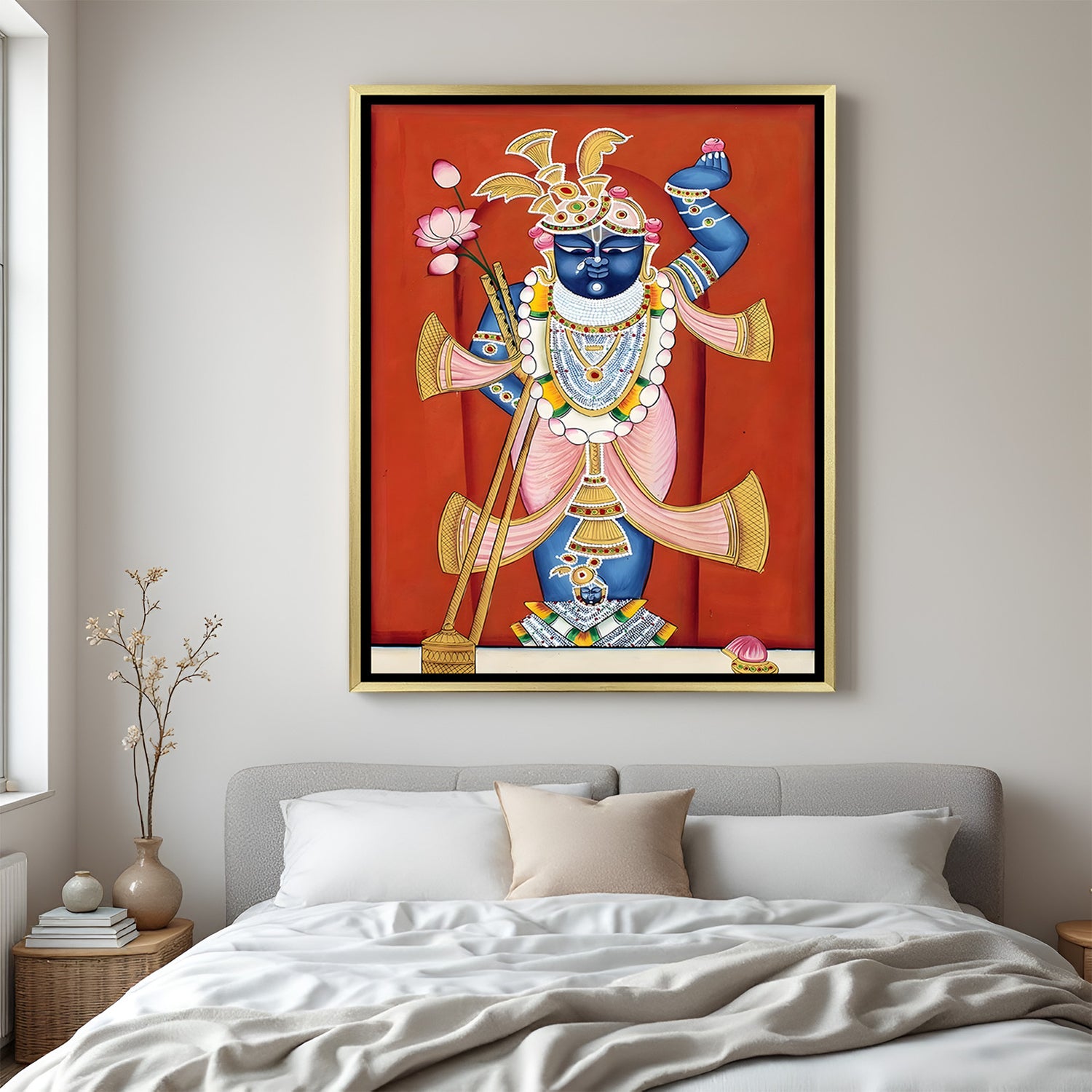 Shrinath Ji golden floater frame canvas wall art premium spiritual painting for home decor