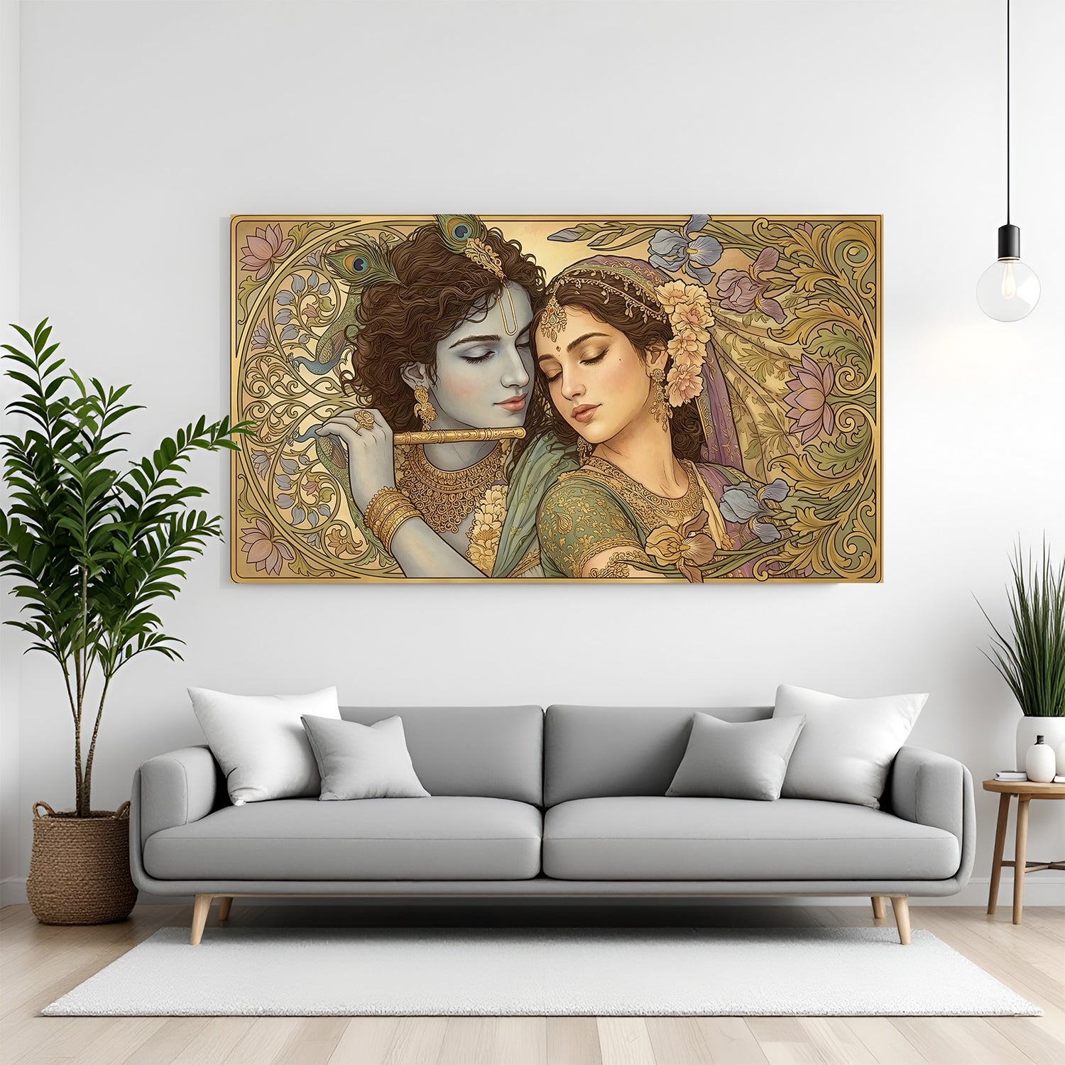 ShyamSundar Eternal Bloom Radha Krishna canvas wall art in premium canvas wrapped frame for spiritual interiors