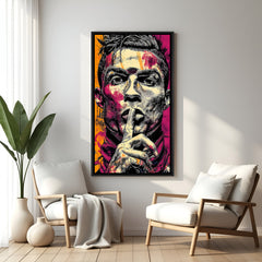 Modern football portrait artwork in elegant black floater frame with vibrant pop-art styling