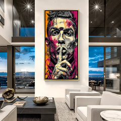 Silence of Champions football canvas wall art in luxury golden floater frame featuring bold contemporary sports artwork