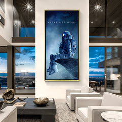 Luxury Alone Not Weak space canvas artwork in golden floater frame with deep galaxy motivational theme