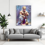 Lord Hanuman seated with closed eyes and sacred gada in premium canvas wrapped frame