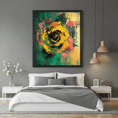 Single flower abstract canvas with black floater frame – modern floral wall art with painted texture for clean, stylish decor