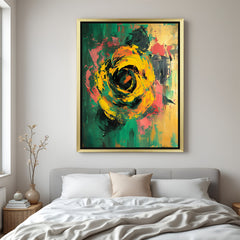 Golden frame abstract canvas featuring one artistic flower – simple yet expressive large wall art for contemporary decor