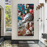 Sleeping Buddha Floral canvas painting with peaceful spiritual artwork in canvas wrapped frame
