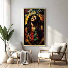 Smiling man modern canvas artwork in wooden frame perfect for stylish and welcoming interiors