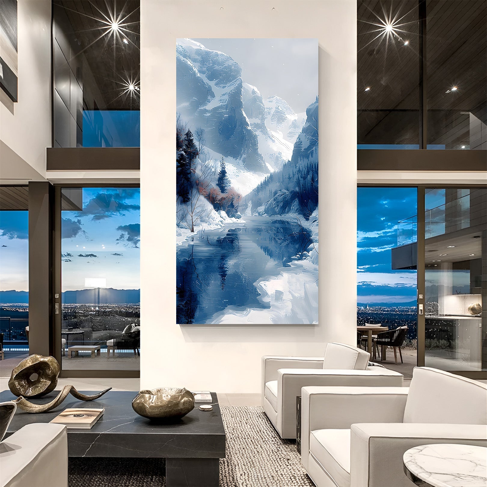 Snowy Mountain Lake Canvas – Cold Scenery Wall Art – CIPHER SPACES