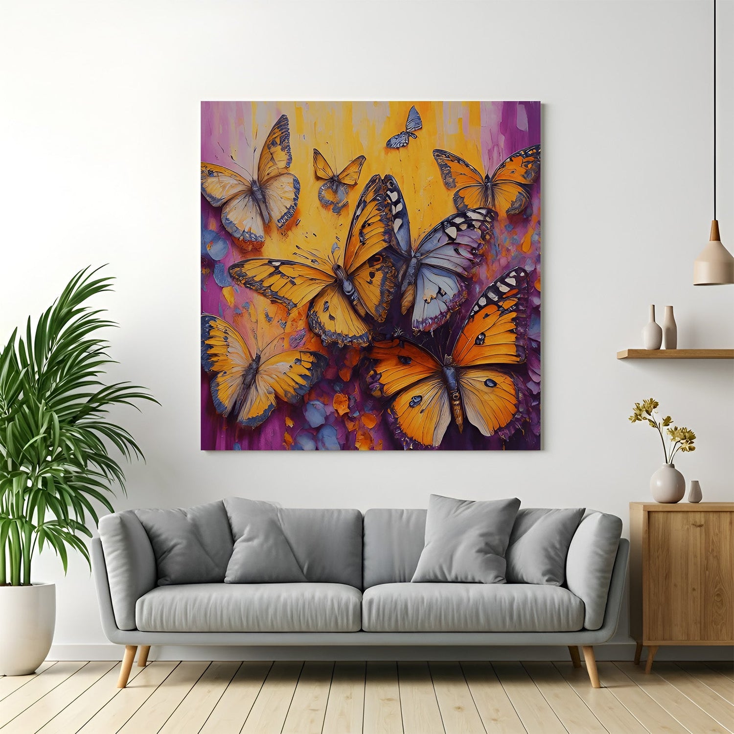 Soft butterfly abstract canvas wall art in pastel tones for elegant home decor