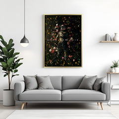 Decorative canvas art with a cosmic vibe and motivational energy – astronaut lying on flowers, reminding you of your purpose.