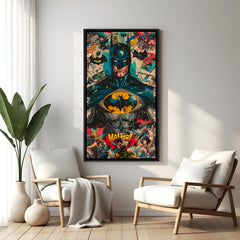 Batman colorful portrait artwork in elegant black floater frame with modern abstract pop art style