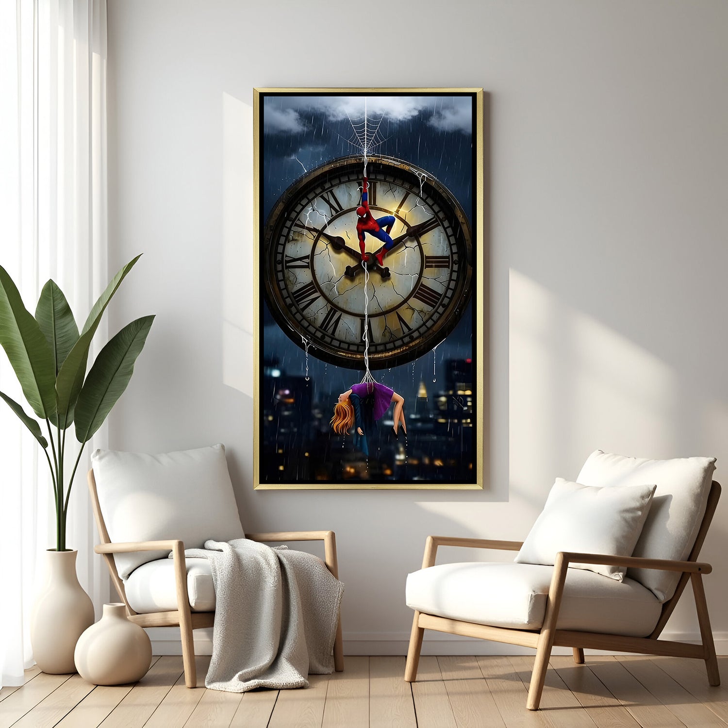 Spider-Man Eternal Bonds wall painting in black floater frame with romantic superhero-inspired artwork