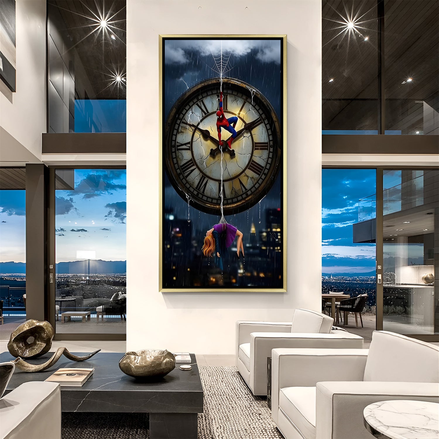Spider-Man Eternal Bonds artwork in luxury golden floater frame featuring an emotional superhero couple design