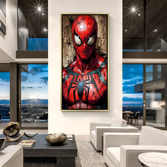 Spider-Man Eyes of the Hero artwork in luxury golden floater frame featuring iconic close-up mask design