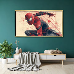 Spider-Man Web of Destiny artwork in luxury golden floater frame featuring iconic web-slinging hero design