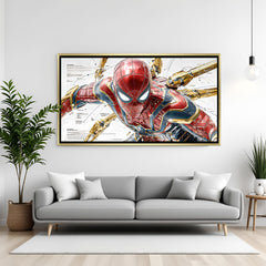 Spider-Man Marvel superhero close-up artwork in luxury golden floater frame