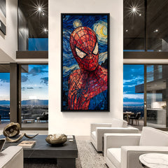 Spider-Man cinematic starry night artwork in elegant black floater frame for modern interiors