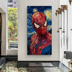 Spider-Man close-up with starry night background Marvel canvas wall art in premium frame