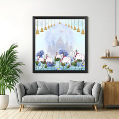 Black floater frame 5 cow Pichwai painting for traditional and Vastu home wall art