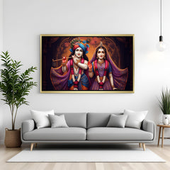 Golden frame Radha Krishna Vastu Canvas Wall Art for home or office decor, enhancing the space with divine love, harmony, and positive energy