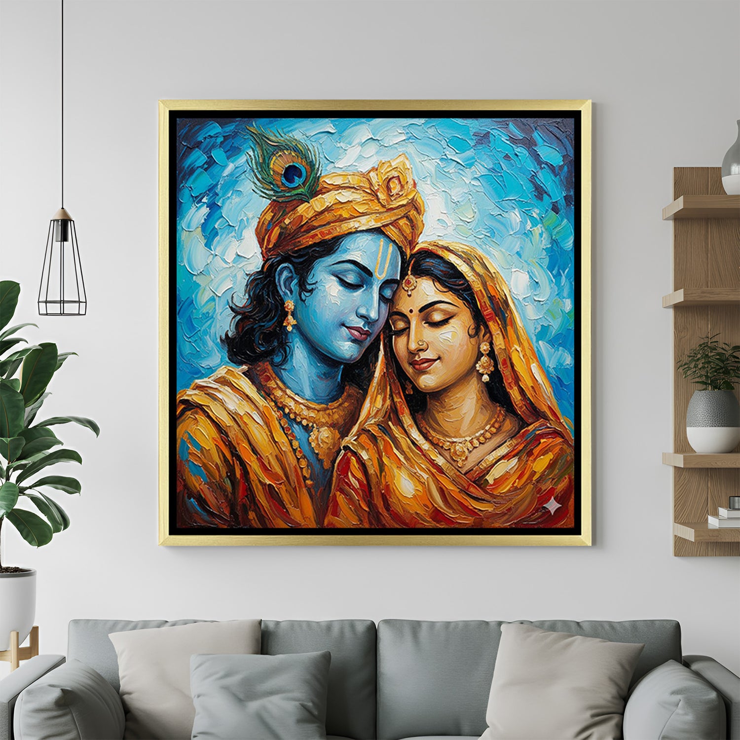 Divine Radha Krishna Hand Painting | Spiritual Canvas Wall Art