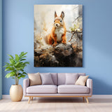 Winter canvas wall art featuring a squirrel in snow, ideal for nature-themed and cozy interior decor