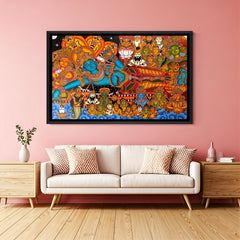 Lord Vishnu Kerala mural artwork in elegant black floater frame with intricate traditional Indian artistry