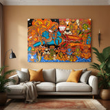 Sri Hari Kerala mural canvas wall art in premium canvas wrapped frame featuring traditional temple painting details