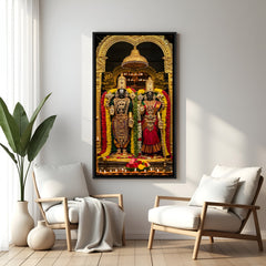 Tirupati Balaji and Lakshmi traditional temple artwork in elegant black floater frame