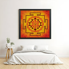 Black frame Sri Yantra canvas wall painting – powerful Vastu artwork for home and workspace decor