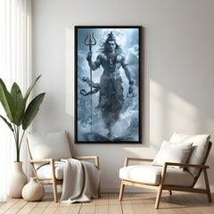 Standing Shiva portrait painting in black floater frame spiritual canvas wall art India