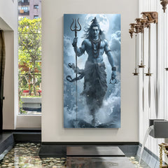 Standing Shiva portrait canvas wrap wall art Mahadev Trishul painting for home decor India