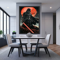 Framed Star Wars modern art canvas with stylish cinematic elements, ideal wall art for game rooms, offices, or entertainment spaces in a black floater frame