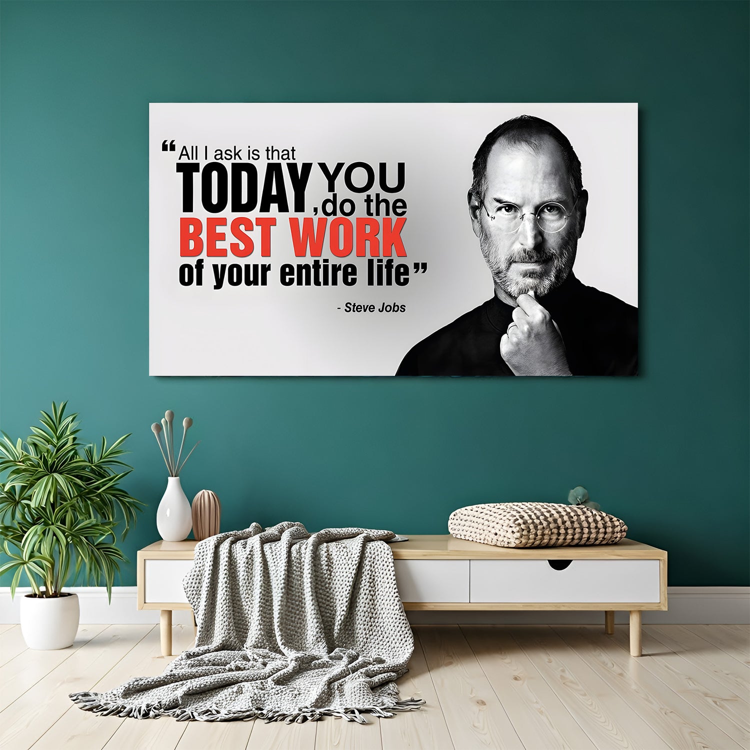 Steve Jobs motivation quote canvas wall art with best work inspirational office decor