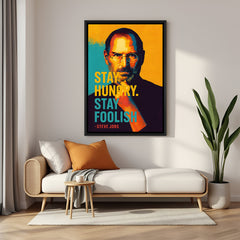 Steve Jobs motivational wall art in black floater frame modern office canvas decor