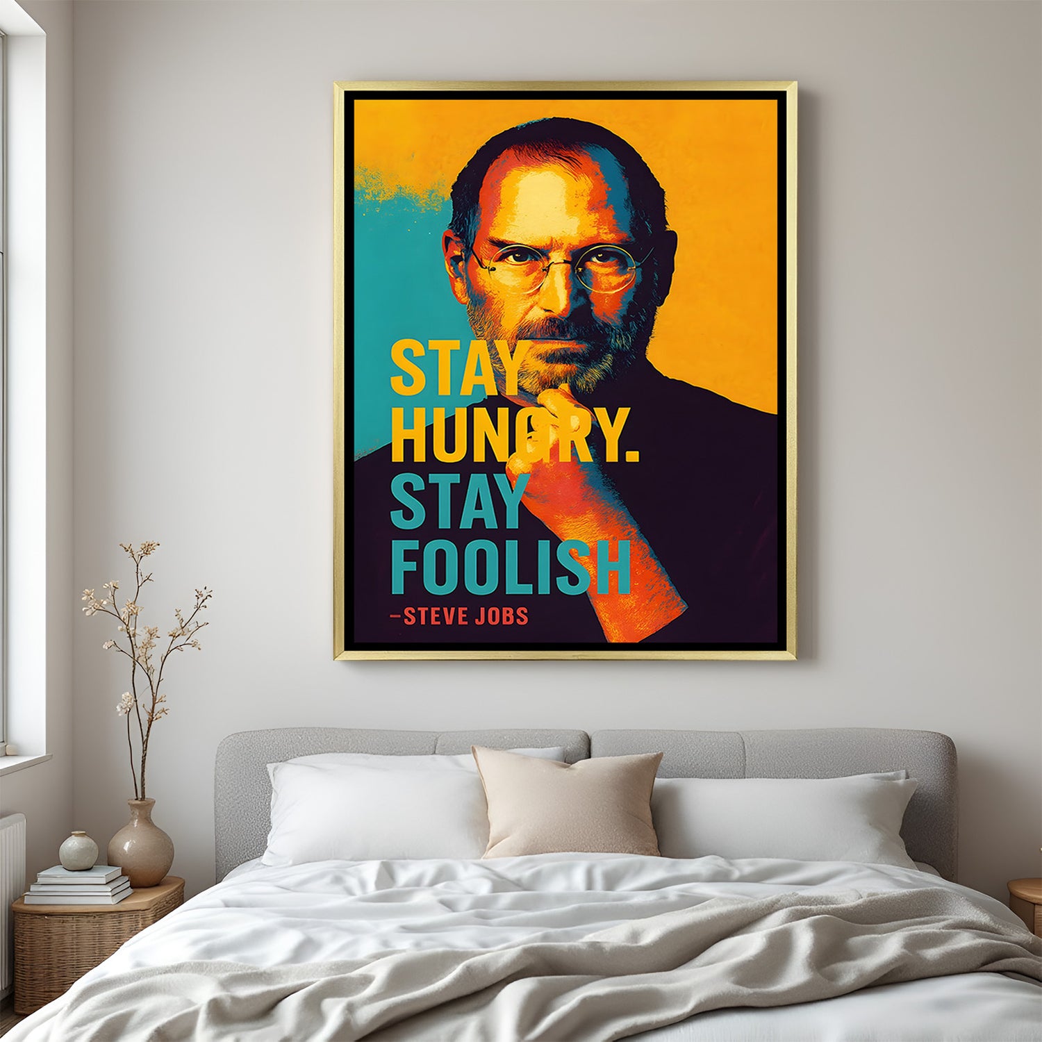 Steve Jobs inspirational artwork in golden floater frame luxury motivational wall painting decor