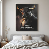 Stock market bull motivational canvas wall art for home or office decor