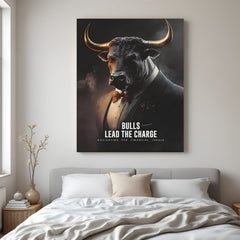 Stock market bull motivational canvas wall art for home or office decor