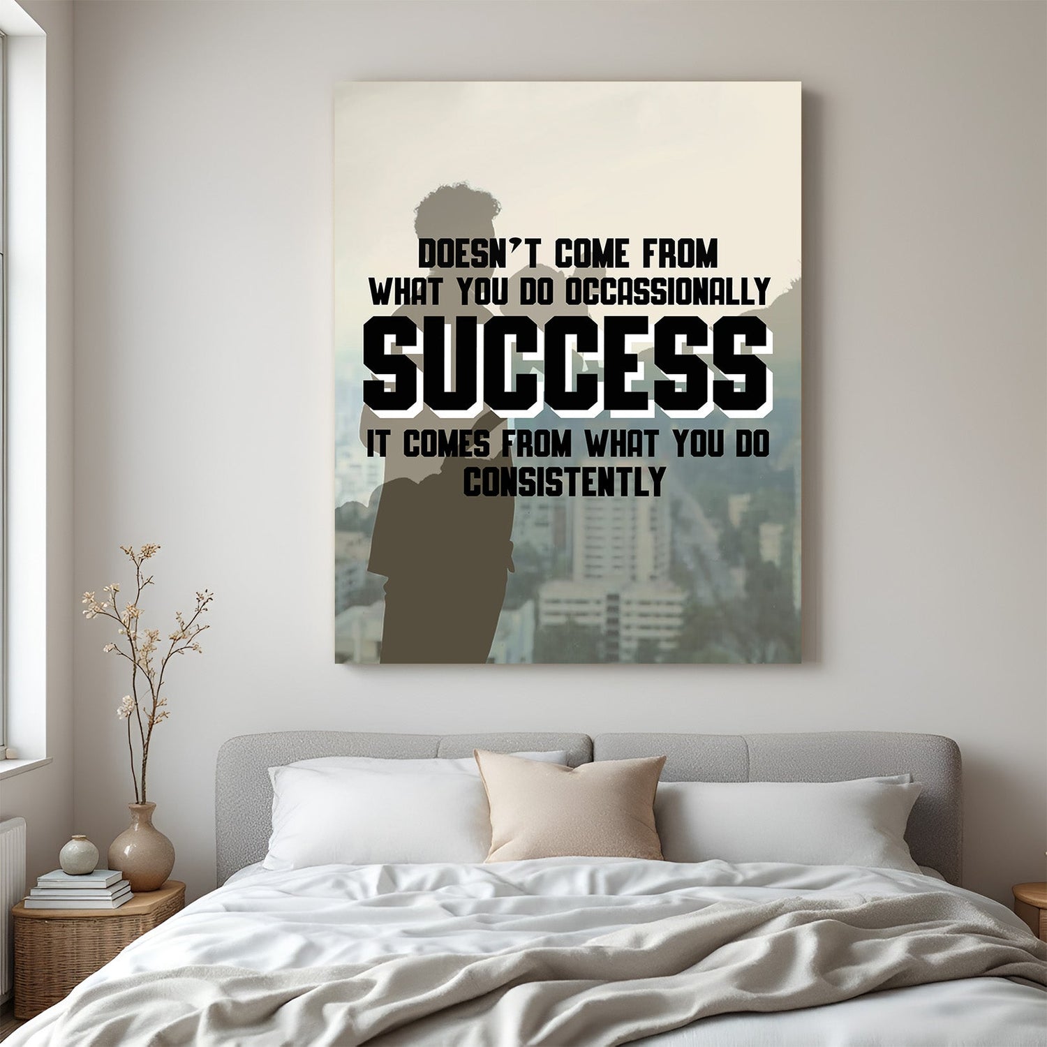 Motivational canvas wall art with “Success comes from consistency” quote for home and office decor