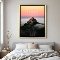 Success motivational canvas wall art with golden floater frame