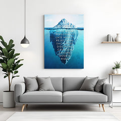 Motivational canvas printed wall art with iceberg showing success and hidden effort