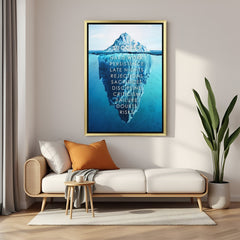 Golden frame inspirational canvas printed wall art featuring success iceberg graphic