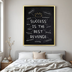 Success is the best revenge motivational canvas wall art with golden floater frame
