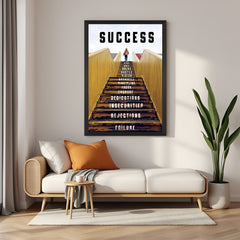 Black frame success stairs canvas wall art – overcome obstacles and rise