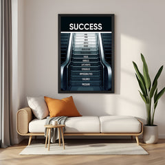 Black frame success stairs canvas wall art for office, gym, and home decor